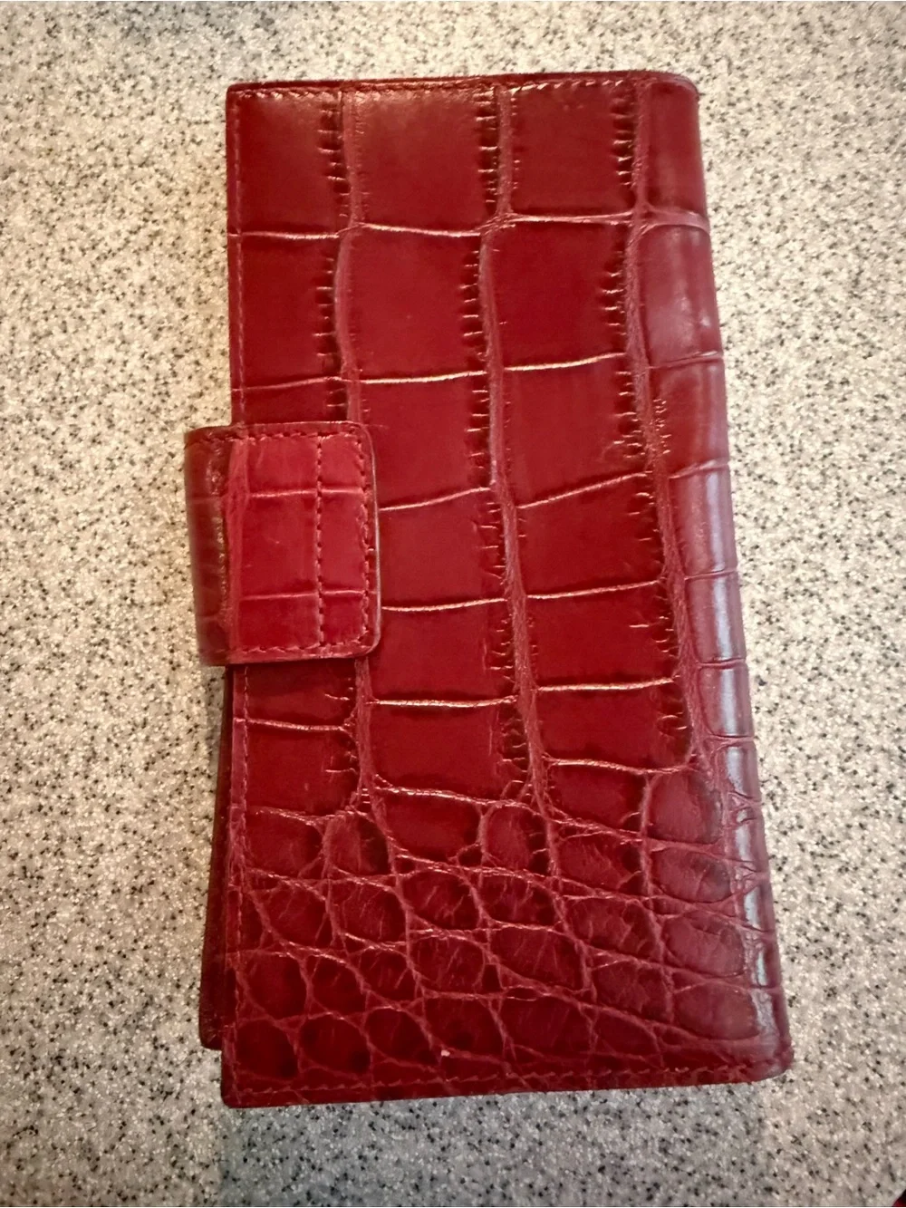 Kate Spade New York Stacy Red Croc Embossed Leather Slim Bifold Wallet